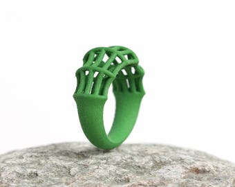 Bamboo Ring Green, Geometric Ring, Structural Ring Green, Gift for Women, Green Statement Ring, Contemporary Ring, Minimalist Ring