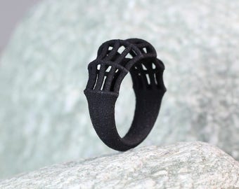 Black Unique Ring, Modern Design Ring, Minimalist Ring, Gift for Her, Modern Xmas Gift, Big Party Ring, Modern Ring Design, Goth Jewelry