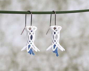 Flower dangle Earrings white with Agate Beads the art Earring in modern celtic design