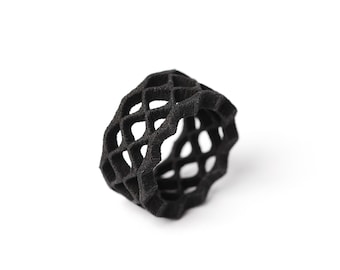 Black Wave Ring, Geometric Jewelry, Statement Ring Black, Architectural Ring, Contemporary Jewelry, Modern Jewelry, Large Ring Black