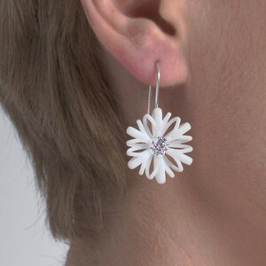 Flower Dangle white, Floral Earrings white, White Statement Earrings, White Bridal Earrings, Christmas Gift for Mom, Modern Art Earrings image 2