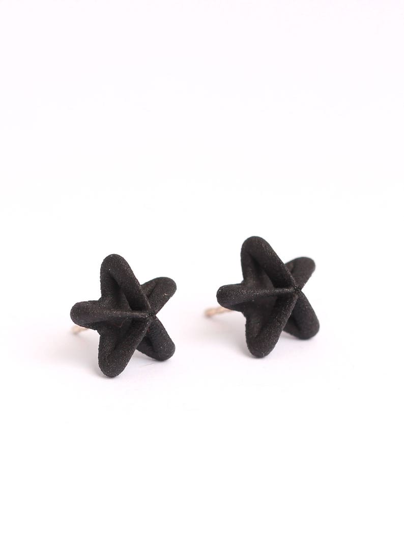 Clous d'oreilles noirs clous d'oreilles étoiles, cadeau pour architectes, bijoux imprimés en 3D, clous de fleurs noires image 7