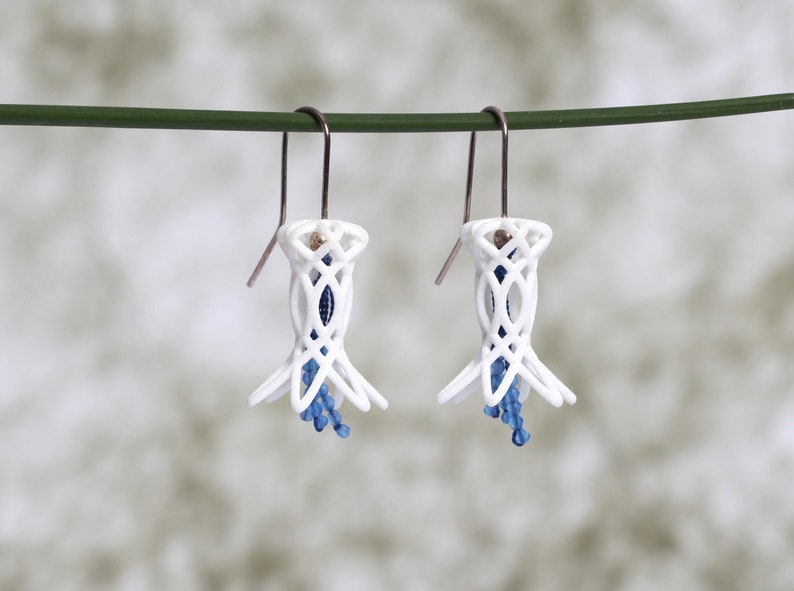 big earrings white large earrings 3D printed jewelry delicate earrings gift for women flower earrings beaded unique gift for her