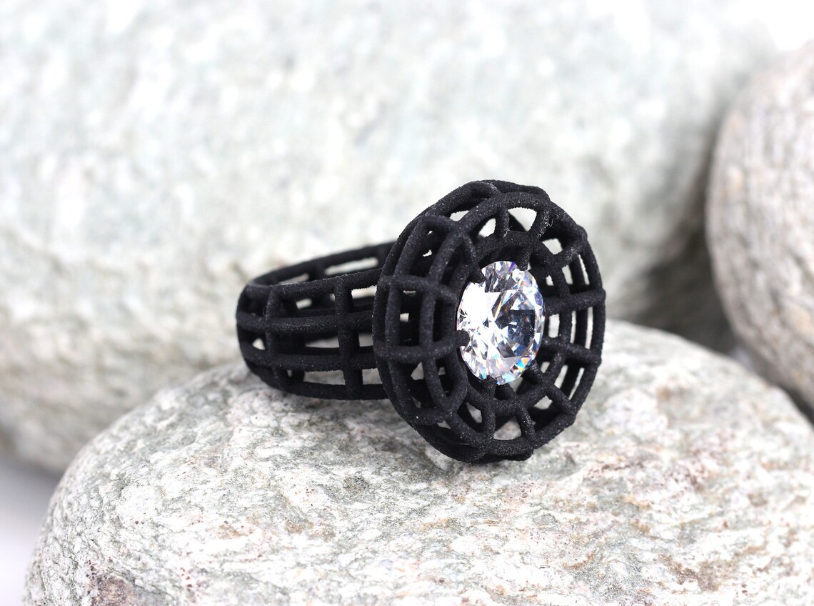 Black Statement Ring Big Black Ring Black Cocktail Ring Etsy