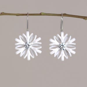 Flower Dangle white, Floral Earrings white, White Statement Earrings, White Bridal Earrings, Christmas Gift for Mom, Modern Art Earrings image 4