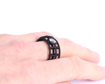black solitaire ring with stone a statement ring in architecture design a gift for architect