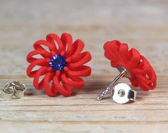 red flower studs with stones, colorful earrings for women beautifully colorful jewelry for spring and summer, gift for her