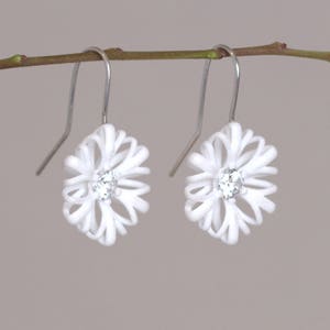 Flower Dangle white, Floral Earrings white, White Statement Earrings, White Bridal Earrings, Christmas Gift for Mom, Modern Art Earrings image 3