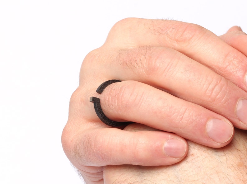 geometric friendship ring minimalist engagement ring made of black 3D printed steel