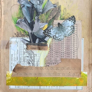 Green Floral Original Collage, Handmade Collage, Collage on Books image 1