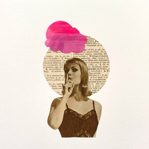 Pink Cloud Lady Original Collage • Handmade Art • Unique Wall Art
