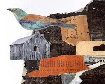 Bird Mixed Media Art: Original Small Collage
