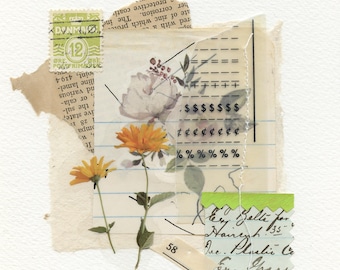 Original Collage: 5x5 Abstract Floral Art