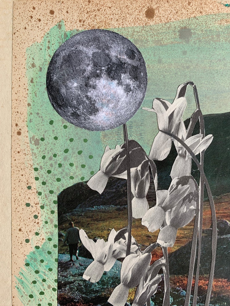 Narcissus Moon Original Collage, Handmade, Collage on Books image 2