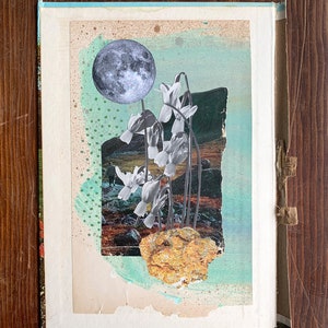 Narcissus Moon Original Collage, Handmade, Collage on Books image 1