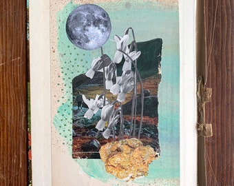 Narcissus Moon Original Collage, Handmade, Collage on Books