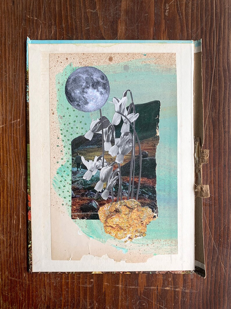 Narcissus Moon Original Collage, Handmade, Collage on Books image 1