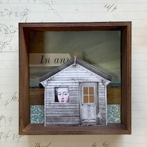 Cabin Window Assemblage Art: Shadowbox Diorama, Paper Collage