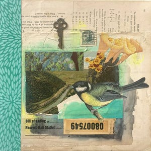 Bird and Postcard Mixed Media Collage / Collage Art / Mixed Media Art