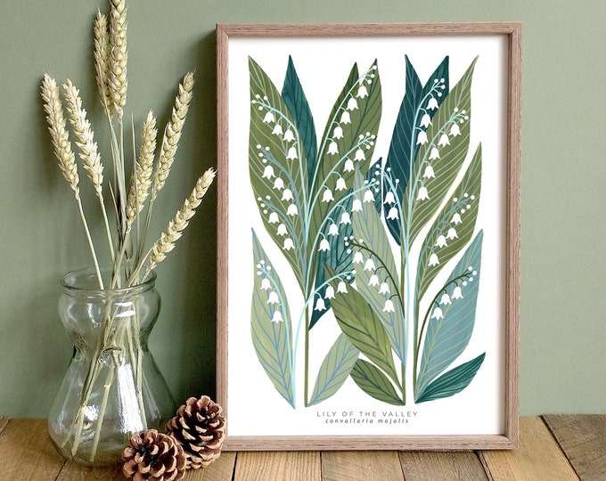 Impression d'art botanique - art mural fleurs sauvages du muguet / / A4 ou A5 / / Illustration florale des bois / / Cadeaux pour elle / / Cadeau botanique