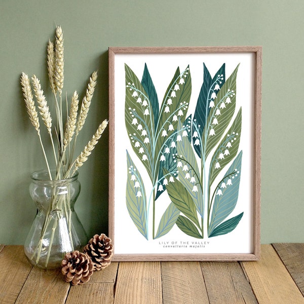 Botanical Art Print - Lily of the Valley Wildflower Wall Art // A4 or A5 // Woodland Floral Illustration // Gifts for Her // Botanical Gift