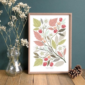 Raspberry Botanical Art Print // Giclée // A4 Woodland Botanical Wall Art // Wildlife // Nature // Floral Illustration