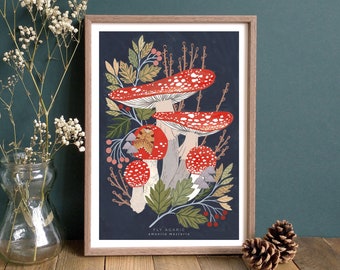 Fly Agaric Fungi Art Print // Giclée Print // A4 or A5 Woodland Mushroom Wall Art // Fairytale Toadstool // Mushroom Gift // Nature Gift