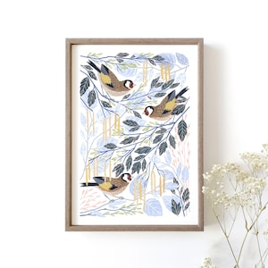 Impression d'art chardonneret// art mural oiseau des bois//impression d'art giclée A4 ou A3//illustration d'oiseau//cadeau pour les amoureux de la nature//cadeau faune