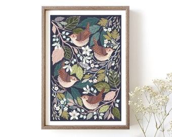 Wren Giclée Art Print // Nature Inspired Bird Art Print //  Woodland Home Art // Bird Art Gift for Nature Lovers // Wildlife Illustration
