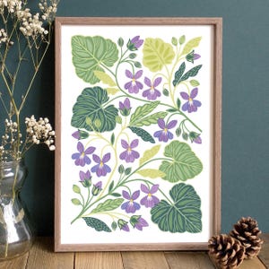 Botanical Art Print of Sweet Violet | Flower Wall Art Print with Purple Floral Artwork | British Wildflower Art Gift for Her