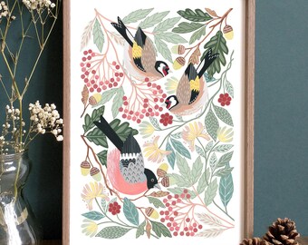 Charm of Finches I - Nature Inspired Art Print // A3 or A2 Large