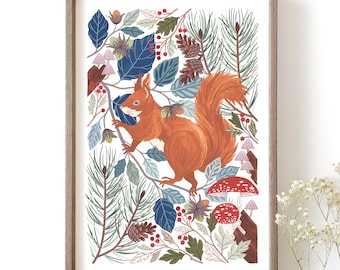 Red Squirrel I Art Print // A4 or A3 Art Print // Woodland Wildlife Home Decor // Nature gift // Wildlife gift for nature lover