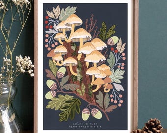 Woodland Mushroom Art Print // Sulphur Tuft Giclée Print // A4 & A5 Mushroom Wall Art // Fairytale Toadstool // Mushroom Lovers Gift