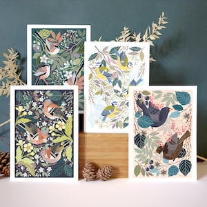 Set of 4 Bird Greeting Cards | Pack of Garden Bird Greeting Cards Blank Inside Nature Cards with British Birds