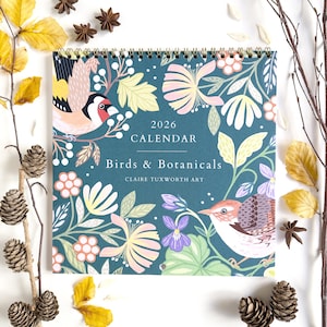 2026 Wall Calendar with Birds & Botanical Artwork