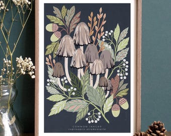 Woodland Mushroom Art Print // Common Inkcap Giclée Print // A4 & A5 Mushroom Wall Art // Fairytale Toadstool // Mushroom Lovers Gift
