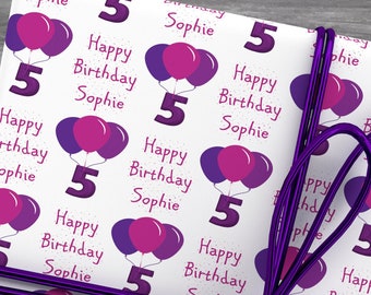 Personalised Girls Birthday Wrapping Paper - Balloon Birthday Wrapping Paper- 5th Birthday Gift Wrap - Birthday Gift Wrap for Girl