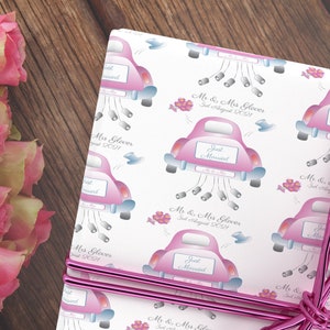 Just Married Personalised Mr and Mrs Wedding Wrapping Paper - Personalised Wedding Gift Wrap - Mr & Mrs Gift Wrap - Wedding Car Gift Wrap