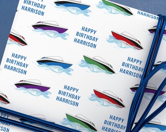 Personalised Speedboat Birthday Wrapping Paper - Boat Birthday Gift Wrap - Speedboat Wrapping Paper - Wrapping Paper For Him -Boat Gift Idea