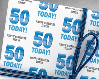 Personalised 50 Today Wrapping Paper - Personalised Birthday Gift Wrap - 50 Birthday Gift - Custom 50 Birthday Wrapping Paper