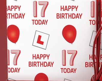 17 Birthday Wrapping Paper - Learner Driver Wrapping Paper - L Plate Gift Wrap - 17 Wrapping Paper - 17 Balloon Wrapping Paper