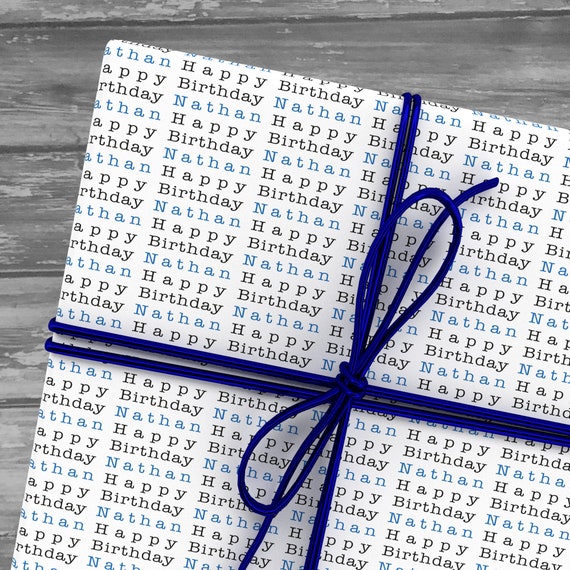 Personalised Birthday Wrapping Paper - Typographic Gift Wrap - Personalised Gift Wrap - Custom Happy Birthday Wrap -