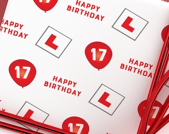 17 Birthday Wrapping Paper - Learner Driver Wrapping Paper - L Plate Gift Wrap - 17 Wrapping Paper - 17 Balloon Wrapping Paper