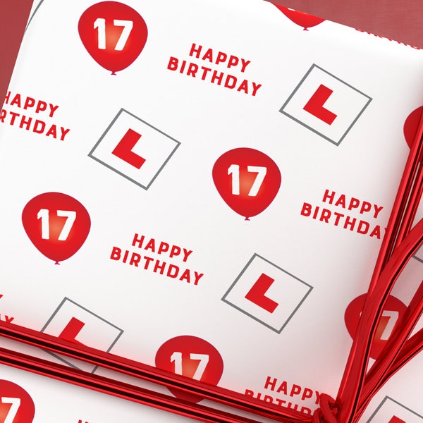 17 Birthday Wrapping Paper - Learner Driver Wrapping Paper - L Plate Gift Wrap - 17 Wrapping Paper - 17 Balloon Wrapping Paper