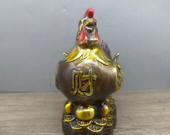 珍しい手彫りの銅製ニワトリ像の装飾品、家具の装飾、収集する価値が