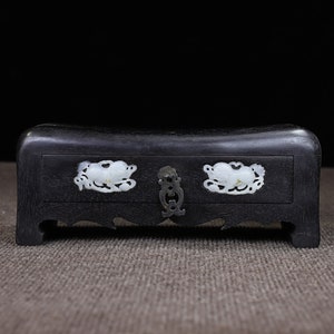 Handcarved natural sandalwood inlaid jade pillow box/multi treasure box/storage box,tabletop decoration,furniture decoration,can be used