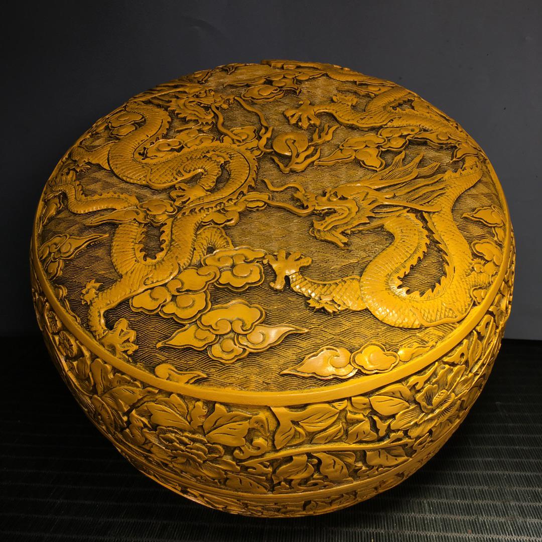 漆器 文箱 龍模様 手彫りの漆器龍模様の密封箱/収納箱、絶妙な職人技、家具の装飾、収集