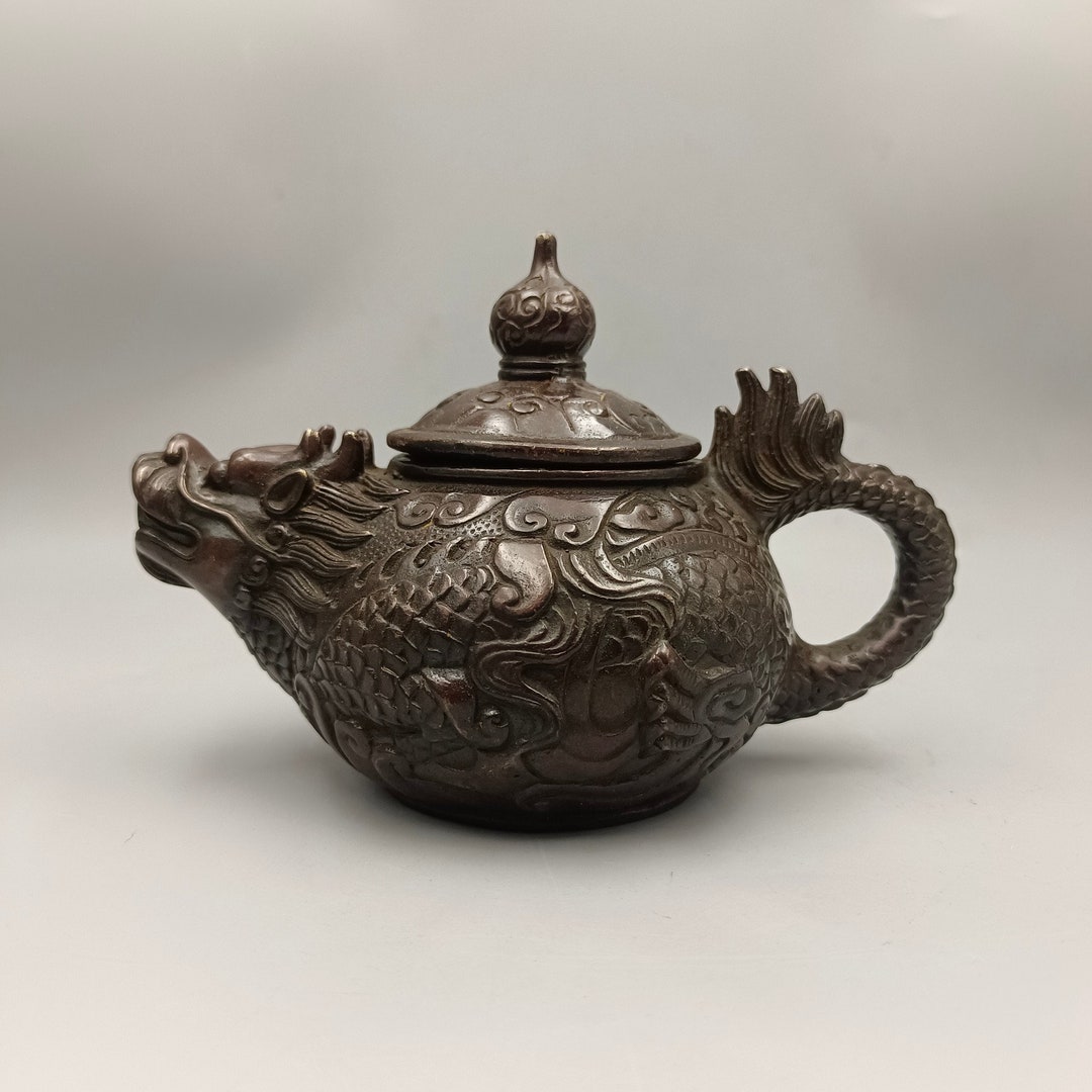 中国のコレクションブロンズドラゴンの像ワインポットティーポットの