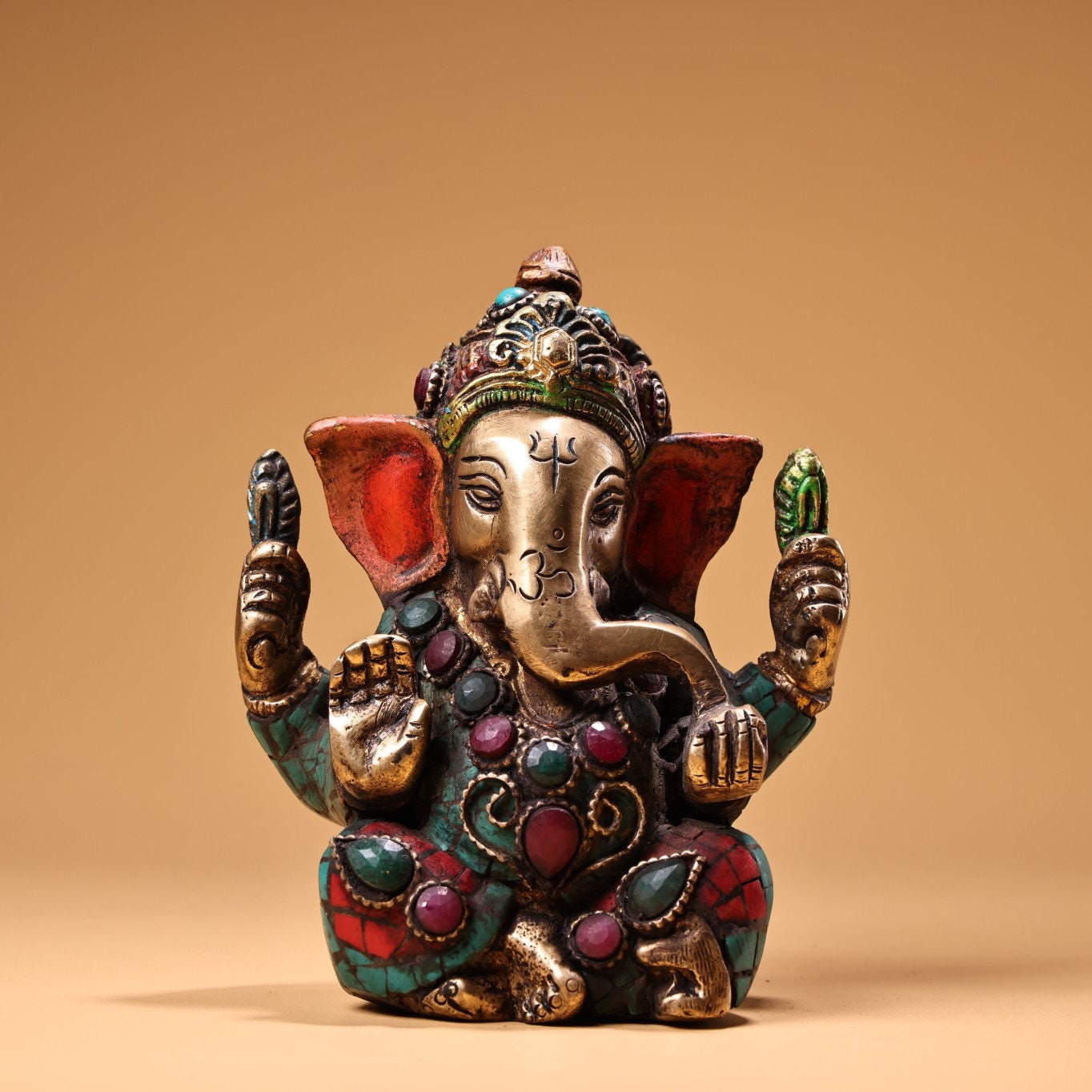 中国のアンティークコレクション銅象嵌宝石像装飾、手作り彫刻