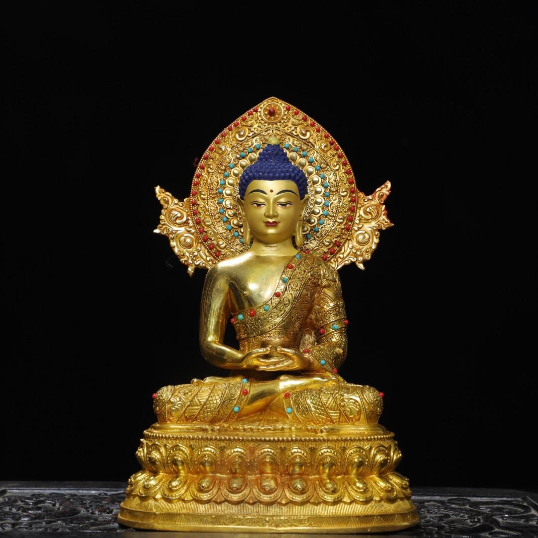 中国の骨董品、精巧な銅製銅鍍金釈迦牟尼仏像の装飾品、収集して